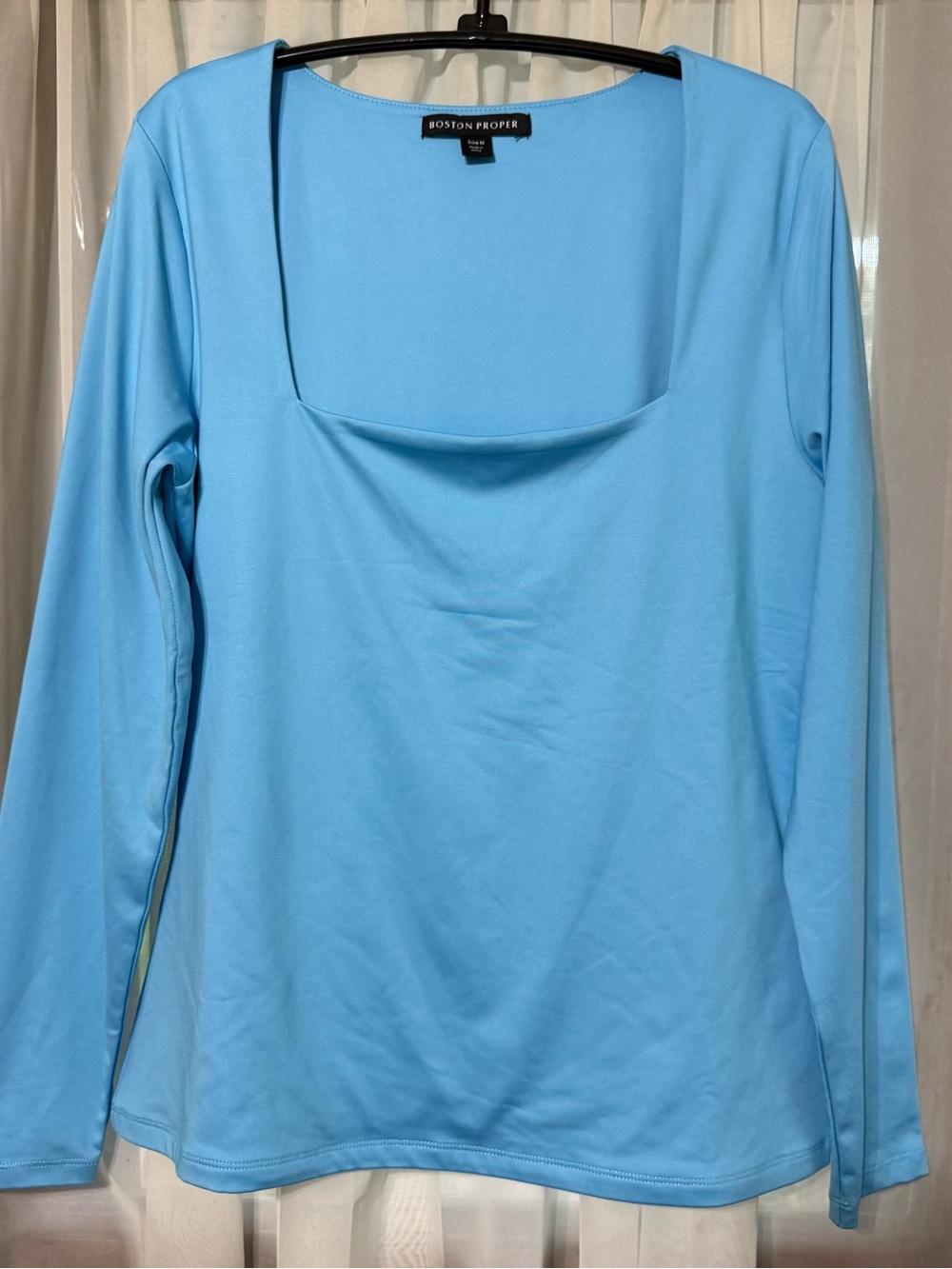 Boston Proper Sky Blue Long-Sleeve Square Neck Tee